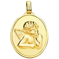 Medalla Ángel de la Guarda Oro Amarillo 18 Kilates 24mm - Joya Personalizable- Grabado gratuito